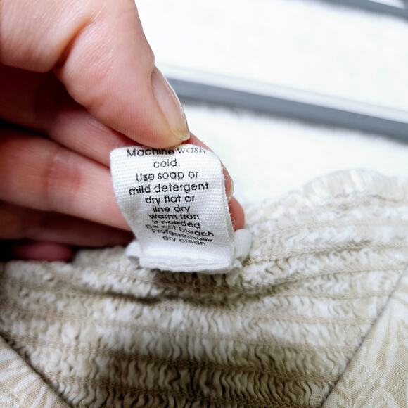 Japna Beige Tropical Crop Top Short Sleeve Blouse Size Large Beachy Coastal - Picture 4 of 9